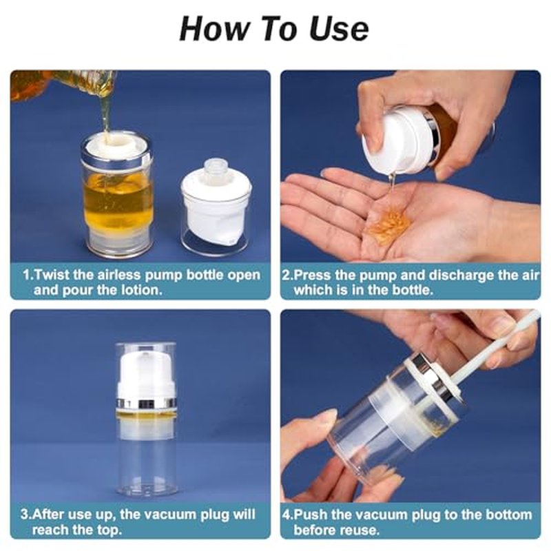 Cosywell Airless Pump Bottles 1.7oz/50ml 6 Pack Pump Bottle Dispenser Empty Moisturizer Airless Pump Jars Cosmetic Pump Container Travel Pump Bottles for Shampoo Lotion Cream(Clear)