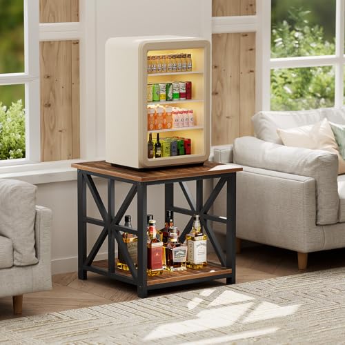 GreenForest Walnut End Table with X-Shaped Metal Frame - 24 Inch Large Side Table for Living Room