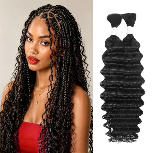 Deep Wave Boho Human Hair for Braiding - 20 Inch, 100g, Unprocessed & Tangle-Free - Variation #1B