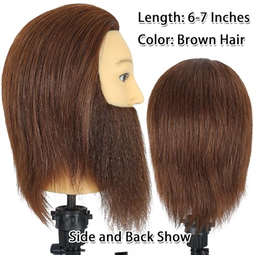 Brown Male Mannequin Head with Beard 100% Human Hair for Cosmetology Training