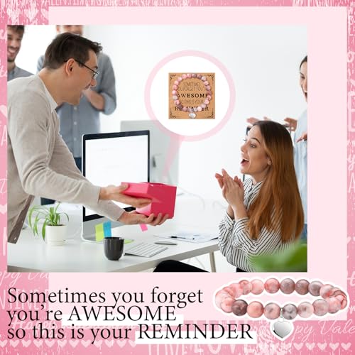 Tondiamo 6 Sets/18 Pcs Valentine Employee Appreciation Gifts Bulk for Women Include 6 Appreciation Heart Bracelets, 6 Cards 6 Canvas Makeup Bags for Women Staff Team Teacher Volunteer