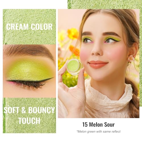 Oulac Cream Eyeshadow Green Set also for Highlighter Large Capacity Highly Pigmented Eye Shadow Waterproof &Long Lasting with Moisturizing Formula, Shimmer Glitter Eye Makeup. 6g.14+15