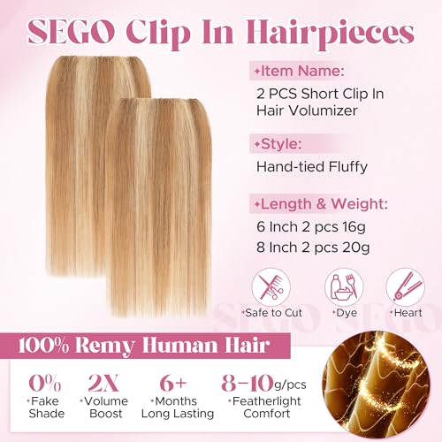 2 Pcs Clip-In Hair Volumizer Short Extensions - 6 Inch Golden Brown & Bleach Blonde