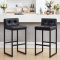 Black Counter Height Bar Stools Set of 2 with Back & Metal Legs - Faux Leather