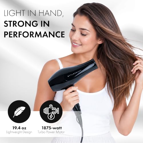 Ionic Hair Dryer 1875W Fast Blow-Drying with Multiple Settings & Attachments