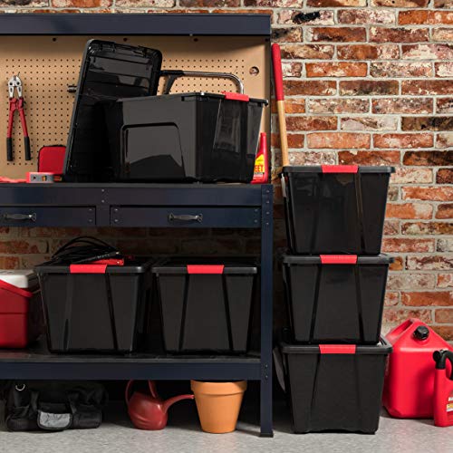 IRIS USA 6-Pack 54 Qt Black Storage Bins with Lids - Stackable, Durable Plastic