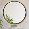 Brown 30 Inch Wall-Mounted Wooden Circle Mirror - Decorative Round Mirror for Living Room & Bathroom