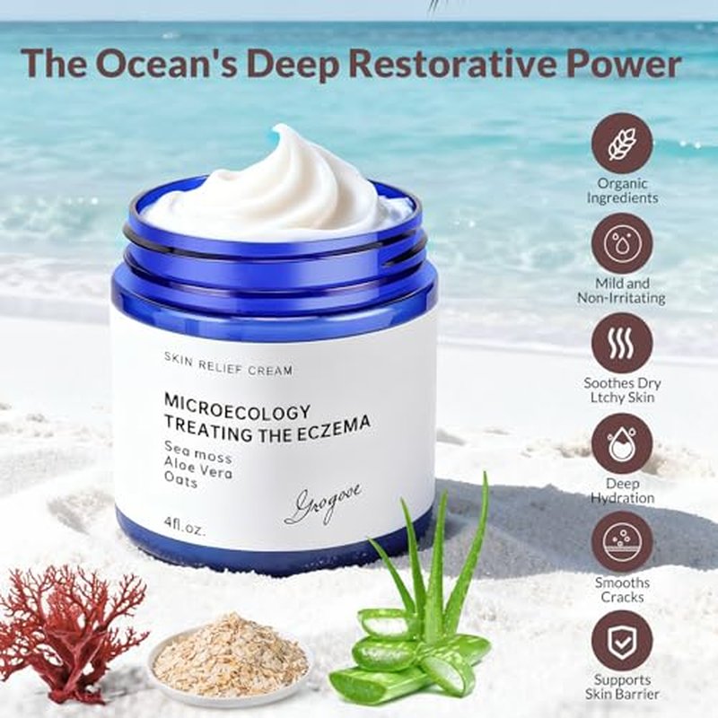Crogooe Natural Soothing Eczema Cream for Dry & Itchy & Sensitive Skin - Fragrance-Free Moisturizer with Sea Moss, Aloe Vera & Oats for Intense Hydration & Comfort £¬Safe for All Ages (4 oz)