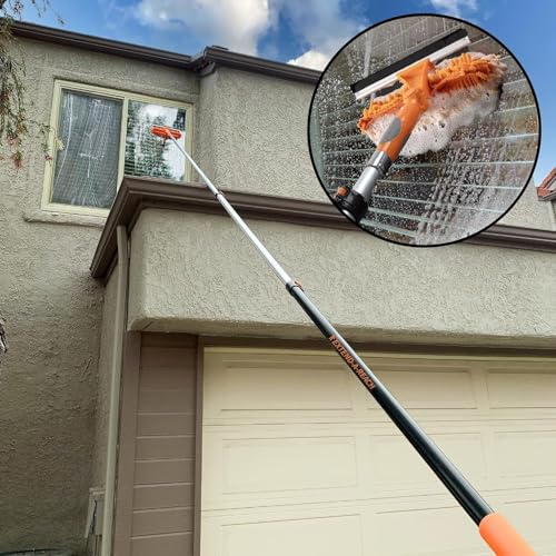 5-24 ft Window Washing Kit with Extension Pole - 30+ Foot Reach, Squeegee & Microfiber Scrubber