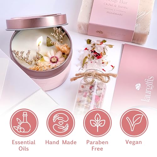 Orchid & Jasmine Spa Gift Basket - Luxury Candle & Bath Set for Women - Self Care Gift for Mom, Wife, Friend