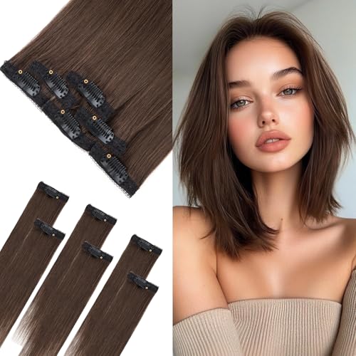 Chocolate Brown 12-Inch Remy Human Hair Clip-In Extensions for Volume & Highlights - 6 Pieces
