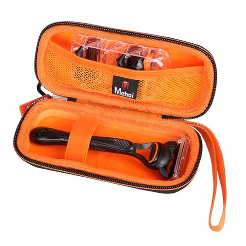 Mchoi Hard Carrying Case Fits for Gillette Fusion5 Men¡¯s Razor & Proglide Shield Men's Razor, Case Only (Black, Orange)