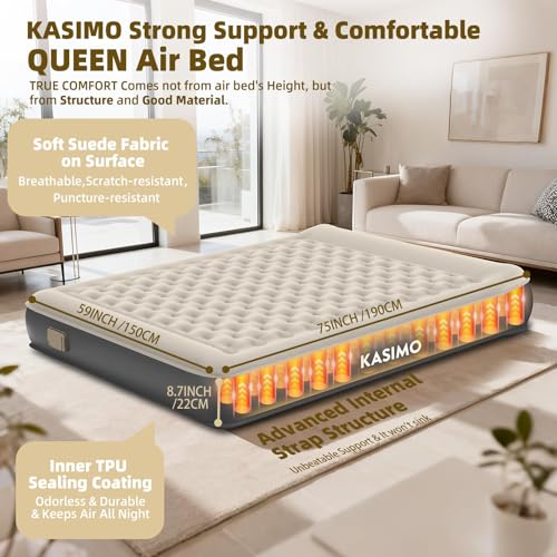 Queen Air Mattress with Wireless Battery Pump - Odorless TPU Material 75x59x8.7 Inches