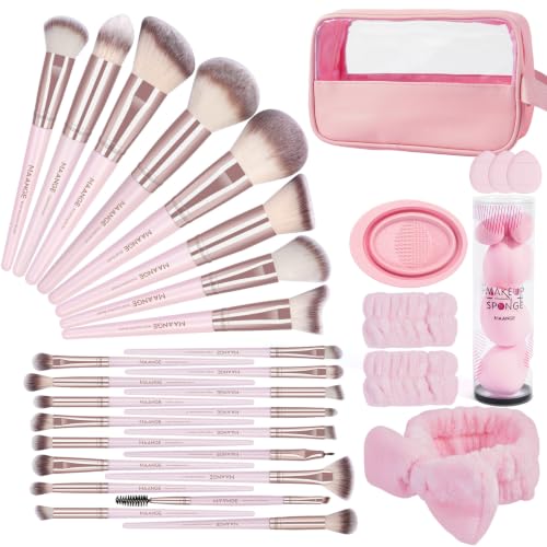 MAANGE Pink 42-Piece Makeup Brush Set – Premium Synthetic Tools & Travel Case