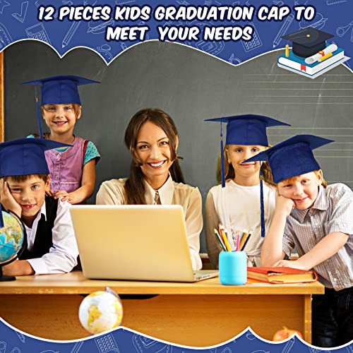 Sureio 12 Pack Kid Graduation Caps - Dark Blue Preschool & Kindergarten Hat with Tassel, One Size