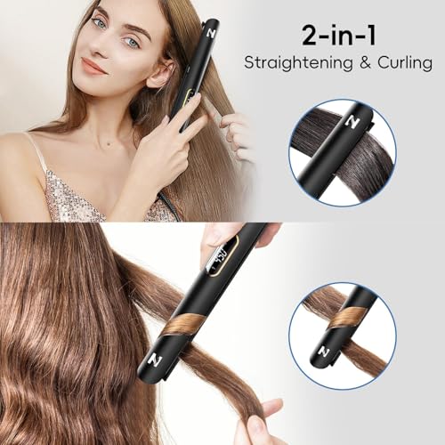 Nicebay Titanium Flat Iron Hair Straightener and Curler 2 in 1 - Black Gold