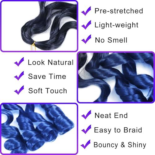 French Curly Braiding Hair 8 Packs Loose Wavy Synthetic Extensions - T/Blue, 18 Inch