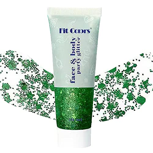 St Patrick's Day Green Body Glitters, Face Glitter Gel Mermaid Sequins Holographic Chunky Glitter, Lip Eye Hair Body Makeup, Liquid Eyeshadow Festival Rave Accessories, 50g
