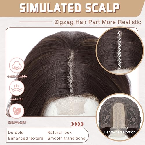 Dark Brown Highlight Wigs for Women 18 Inch Wavy Synthetic Wig - Middle Part - Variation of THIS listing