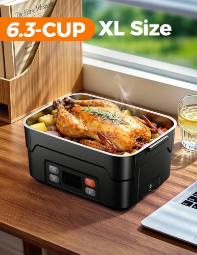 XL 1.5L Cordless Heated Lunch Box - Black, Rechargeable, 220°F