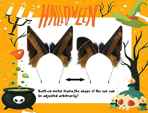 Loiahoer Black & Brown Faux Fur Jackal Ears Headband Halloween Cosplay Accessory