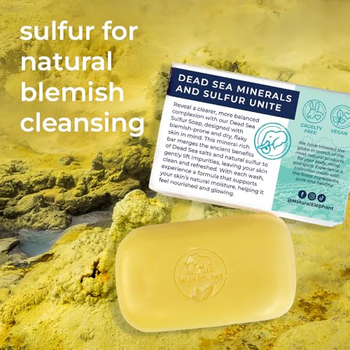 Natural Elephant Dead Sea Sulfur Soap 13.2oz - 3 Pack All Skin Types, Aloe Vera & Dead Sea Salt