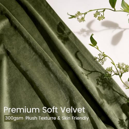 Olive Green Velvet Pinch Pleated Curtains 4 Panels Set, 40"W x 96"L, Blackout
