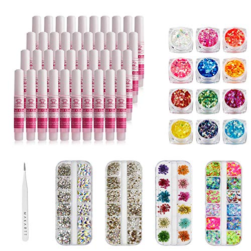 Makartt Nail Decorations Kit with 40Pcs Nail Glues Bulk for Press on Nails Bundle