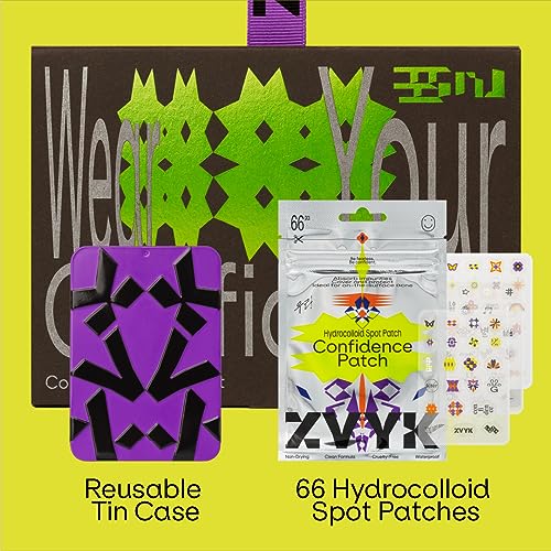 Cute Pimple Patches for Face ? Tattoo Style Hydrocolloid Acne Patches (Confidence Patch Set) with Star Designs (66 Cute Patches) with a Tin Case ? Vegan & Cruelty-Free