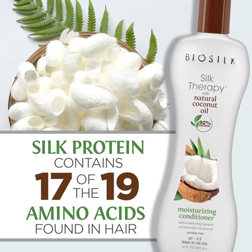 BioSilk Silk Therapy with Natural Coconut Oil Moisturizing Conditioner, Nourishing & Helps Eliminate Frizz, Sulfate, Paraben & Cruelty-Free, 12 Oz