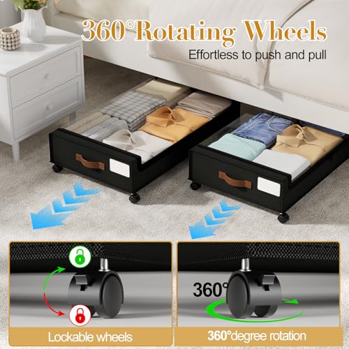 Yecaye Black 60L Under Bed Storage with Wheels - 4 Pack