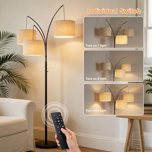 VANZBON 80 Inch Beige Arc Floor Lamp with Remote Control and 3 Adjustable Shades