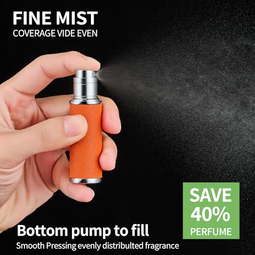 2pcs Travel Perfume Bottle Refillable, Cologne Travel Size Atomizer Bottle,Refill Perfume Dispenser Container,Mini Spray Pump Scent Case For Men And Women, 5ml (Dark Green & Orange)
