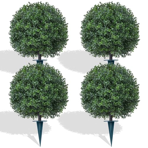 Grooy Artificial Boxwood Topiary Ball 4 Pack with Ground Spike for Outdoor Garden Decor