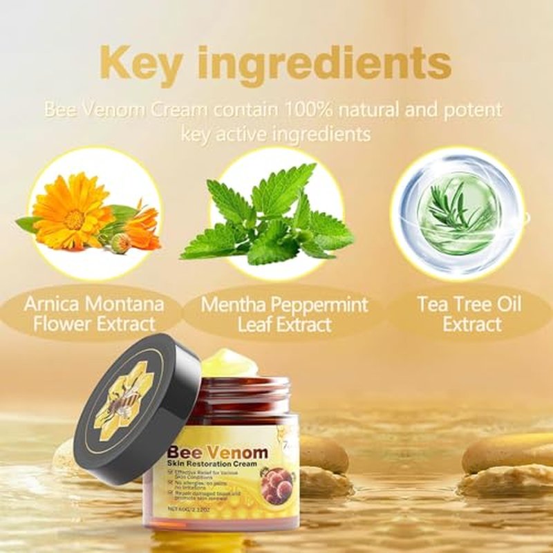 Bee Venom Skin Treatment Cream - Anti Aging Moisturizer with Collagen Boost & Skin Brightening, Bee Venom Sensitive Skin Tightening Care Day & Night Use 2.12 OZ