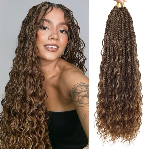 18 Inch Boho Box Braids Crochet Hair for Black Women - Chocolate Brown Mix Camel Blonde M33/30/27