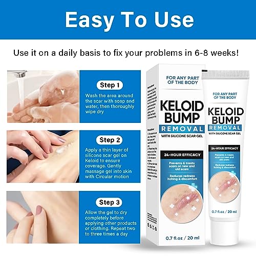 Keloid Bump Cream, Silicone-Based Scar Cream for Face & Body, Advanced Formula to Improve Appearance of Keloids & Raised Scars, 0.7 Fl Oz