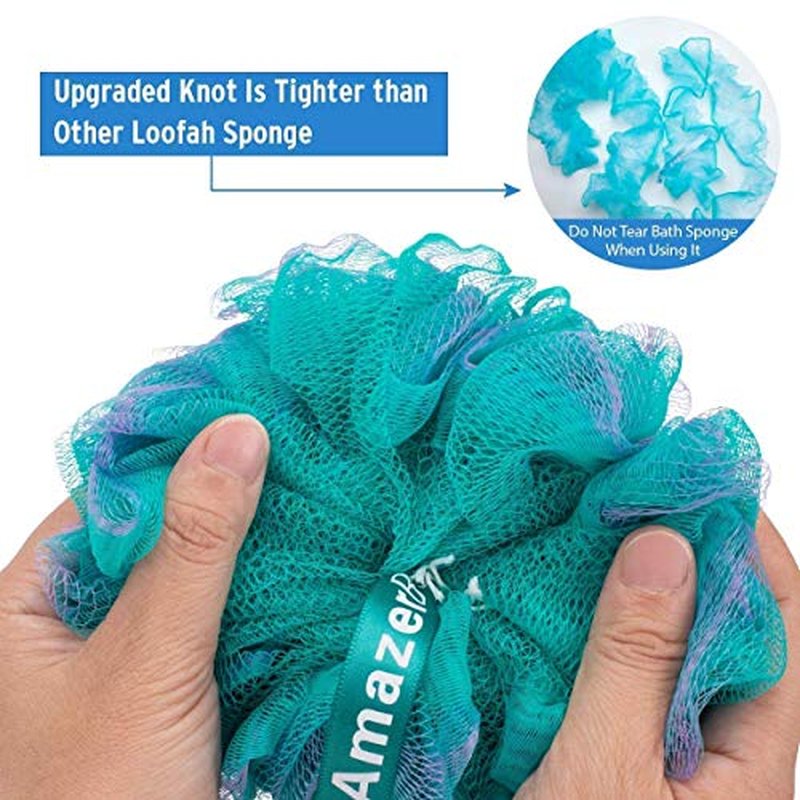 AmazerBath 2-Pack Soap Dispensers and Shower Bath Sponge Shower Loofahs Balls 75g/PCS for Body Wash Bathroom Men Women- Set of 4 Flower Color Sponges