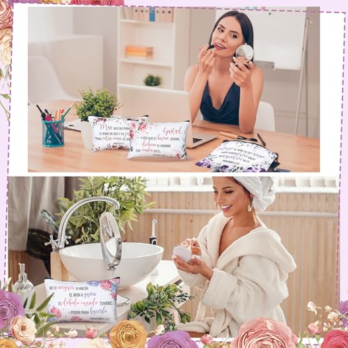 Kacctyen 30 Pcs Spanish Bible Christian Women's Religious Gift Cosmetic Bags Inspirational Bible Verse Pencil Pouch Motivational Makeup Bag with Zipper for Travel (Classic)