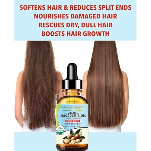 Botanical Beauty Organic MACADAMIA OIL 100% Pure Natural VIRGIN UNREFINED Cold-Pressed Carrier Oil for Face, Skin, Body, Hair, Lip, Nails. Rich in Vitamin E (1 Fl Oz)