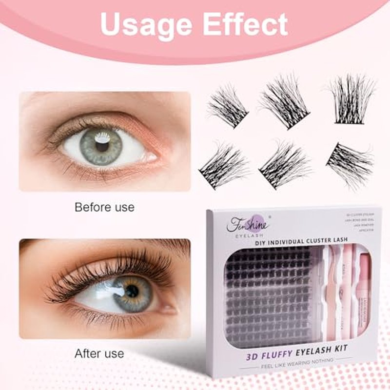 Fenshine Cluster Lashes Individual Lashes Wide Stem C/D Curl 9-15mm Length DIY Eyelash Extension Individual Soft False Lashes for Personal Use at Home (144pcs Mix 9-15MM, Eyelash Extension Kit)