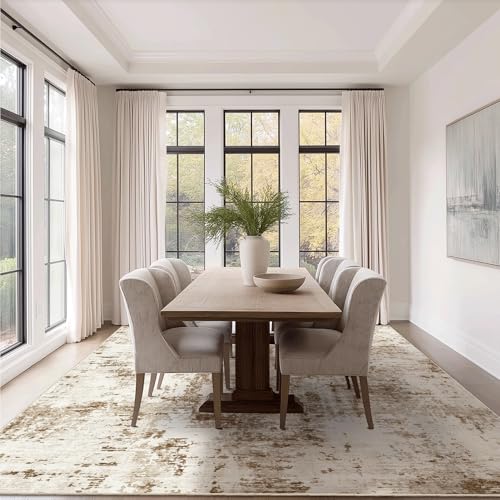 8x10 Washable Modern Abstract Area Rug - Brown Beige Living Room Carpet