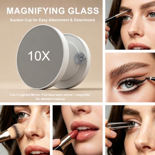Lighted Makeup Mirror 22.8x17.7in 10X Magnification USB Type-C White Horizontal Rectangle
