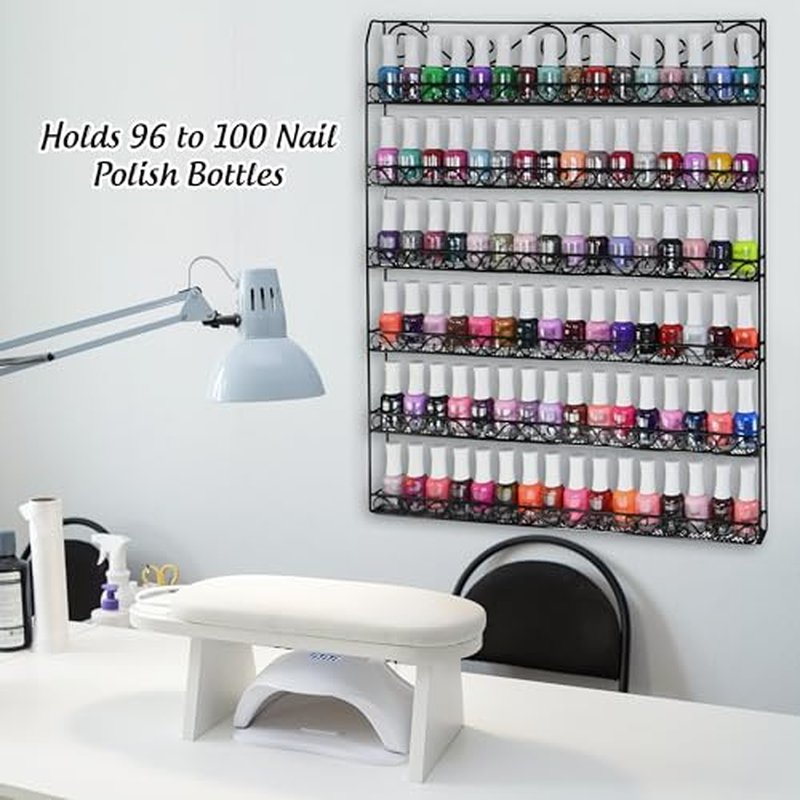 AMT 6 TIER Metal Nail Polish Racks, Fit Up To 108 BOTTLES, Black Wall Mounted, Display for The Wall, Young Living Essential Oils Organizer for Home Salon Business Spa (108 Bottles)