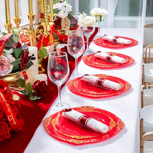 Pre Rolled Red Plastic Silverware Set - Heavy Duty for Xmas - Classic Variation