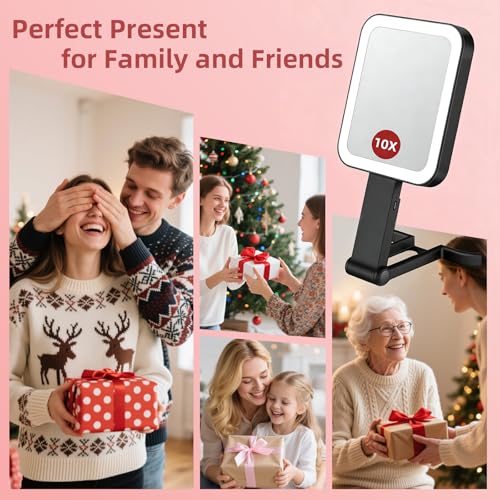 Rechargeable Travel Mirror with Lights 10X/1X Magnification, Dimmable LED, Compact