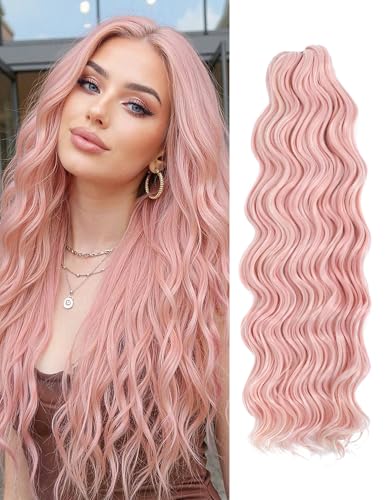 20 Inch Light Pink Curly Braiding Hair Mix - Long Synthetic Crochet Hair for Boho Styles
