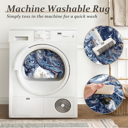Starry Sky Washable Non-Slip Area Rug - Dark Blue and Gold, 6x9 ft
