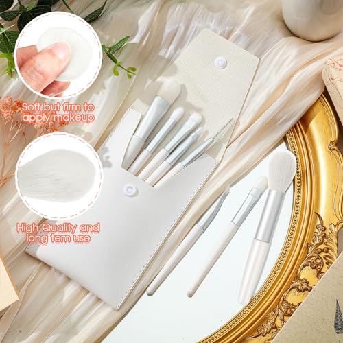Travel Makeup Brush Set with Bag - 12 Pcs Synthetic Face & Eye Brushes for Women - White