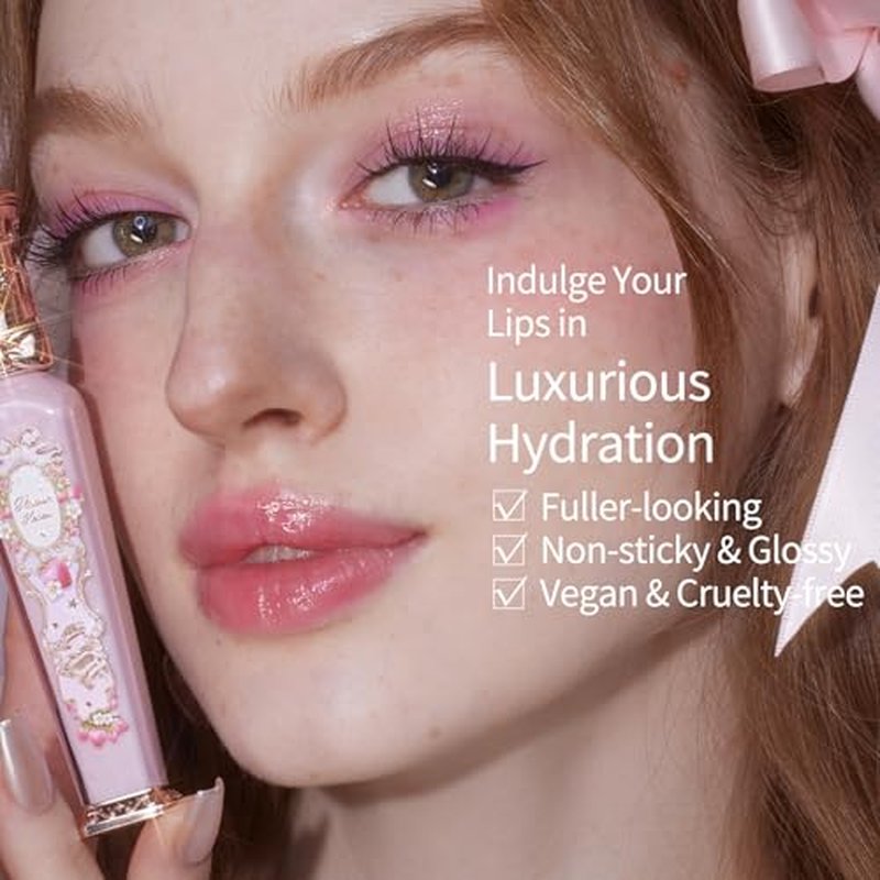 Flower Knows Violet Strawberry Rococo Glowy Lip Gloss,Moisturizing Baby Pink Plumping Lip Oil,Hydrating Lip Tint for Girls&Women,Vegan & Cruelty-Free,0.12 Fl Oz(G01 Strawberry Macaron)